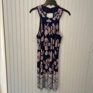 Three Pink Hearts Navy Blue Paisley Floral Mini Dress | Size XL JUNIORS